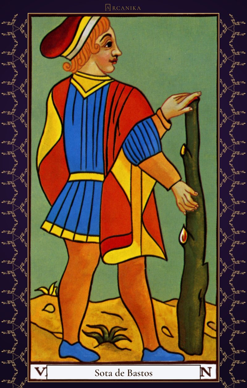 Sota de Bastos — carta del Tarot, mazo Arcanos de Marsella