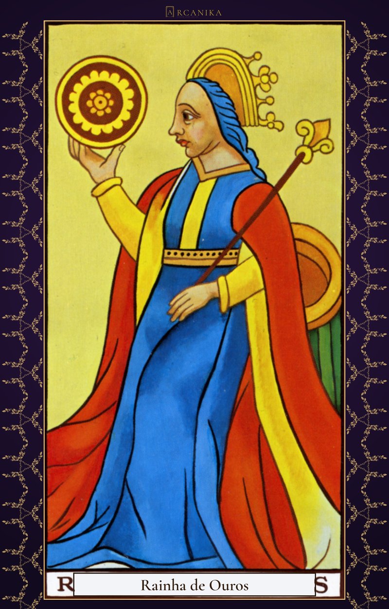 Rainha de Ouros — carta de Tarô, baralho Arcanos de Marselha