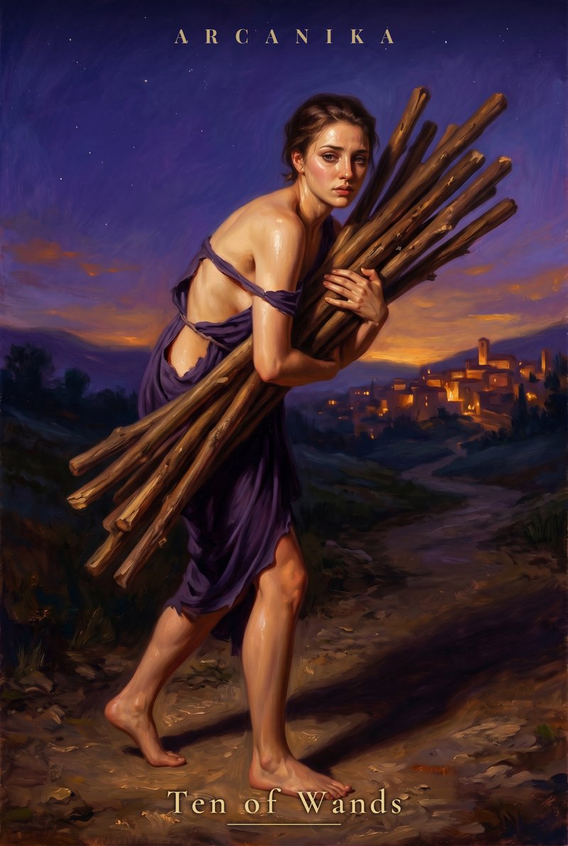 Ten of Wands — Tarot card, Soblazn — Sensual Tarot deck