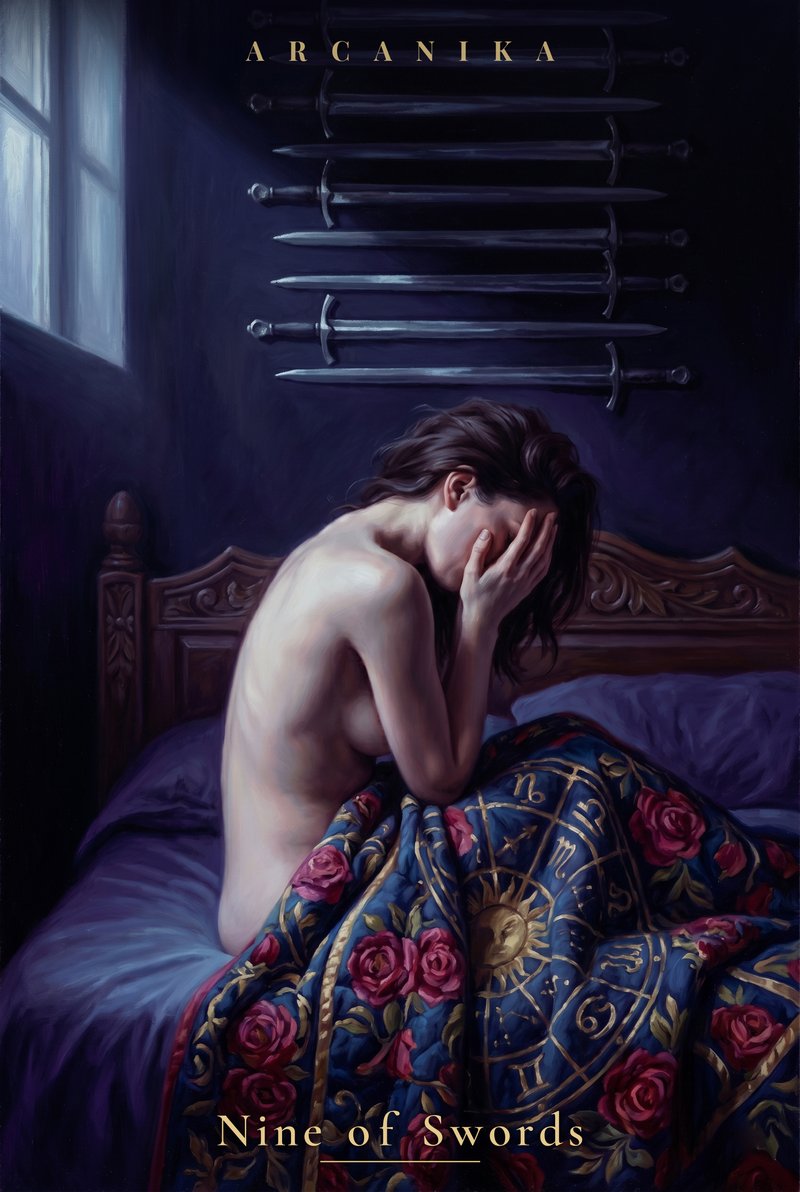 Nine of Swords — Tarot card, Soblazn — Sensual Tarot deck
