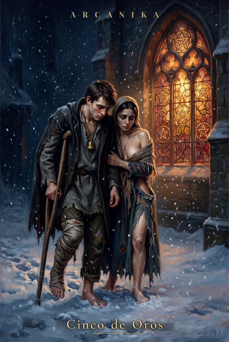 Cinco de Oros — carta del Tarot, mazo Soblazn — Tarot Sensual