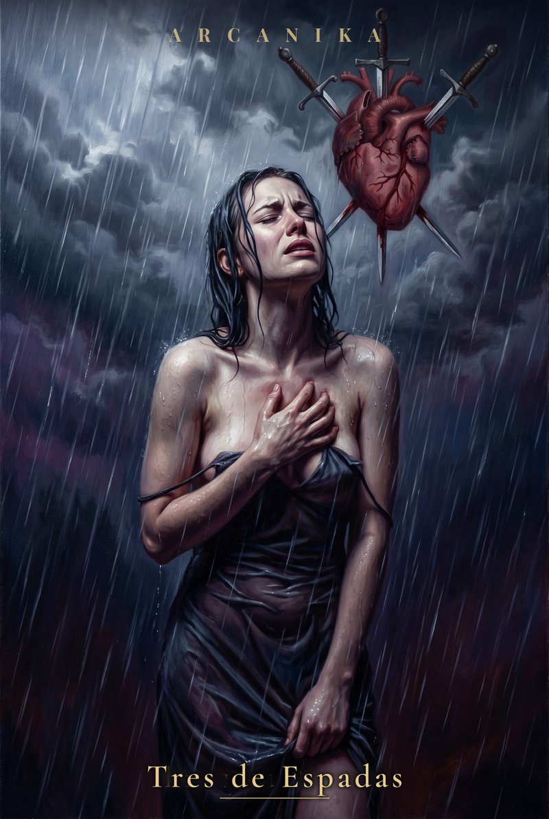 Tres de Espadas — carta del Tarot, mazo Soblazn — Tarot Sensual